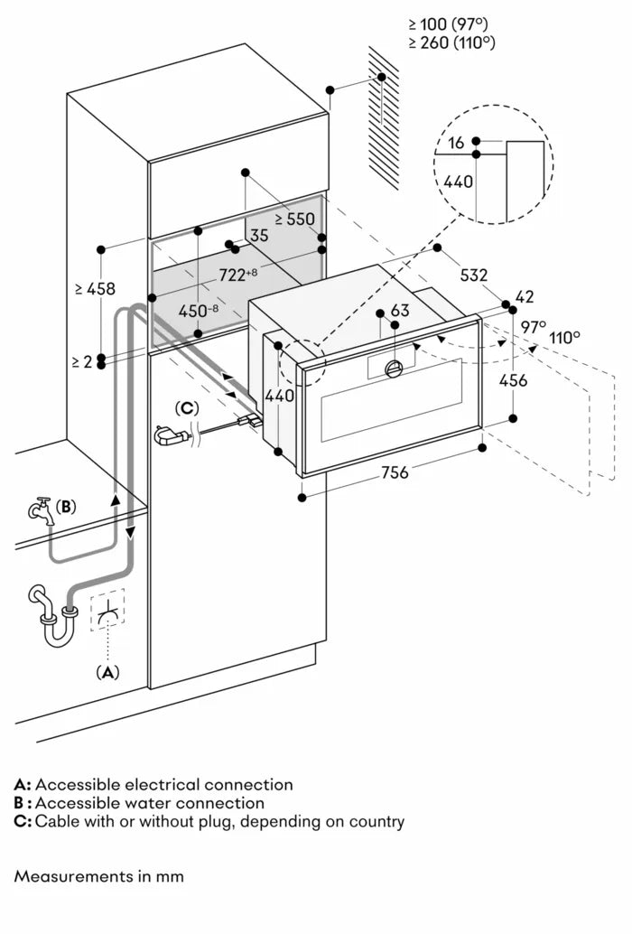 Gaggenau Expressive series combi-steam oven 76x45cm door hinge: left GS481120