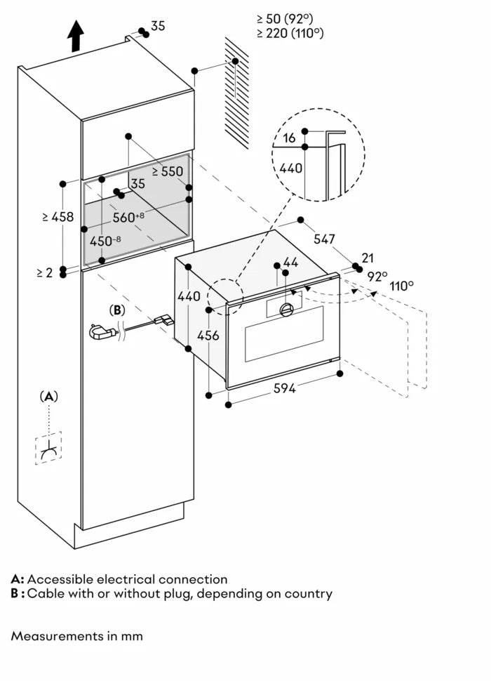 Gaggenau Minimalistic series combi-microwave oven 60x45cm door hinge: right GM250100