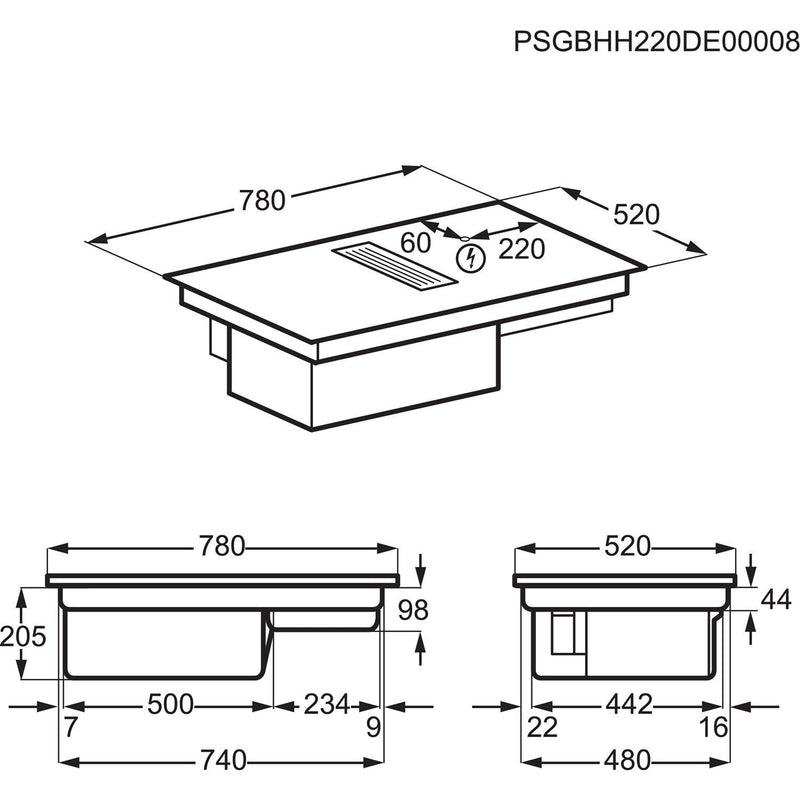 Grade A AEG CDE84543FB 83cm 4 Zone Venting Induction Hob With Double Bridge Zones Duct Out Only Black