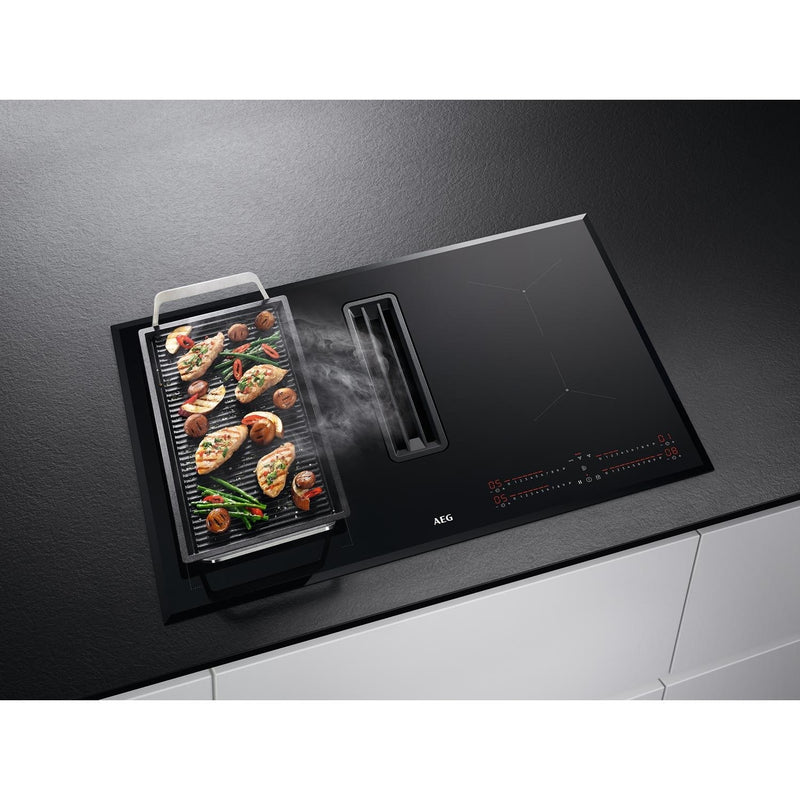 Grade A AEG CDE84543FB 83cm 4 Zone Venting Induction Hob With Double Bridge Zones Duct Out Only Black