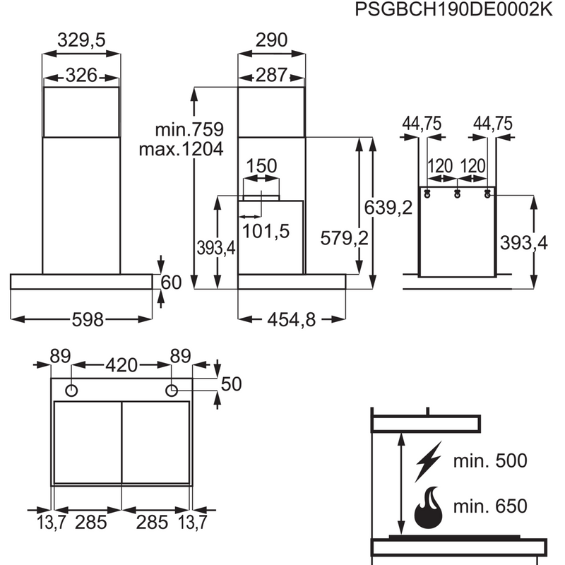 Grade B AEG DBE5661HG 60cm Slimline Chimney Cooker Hood with Hob2Hood Stainless Steel