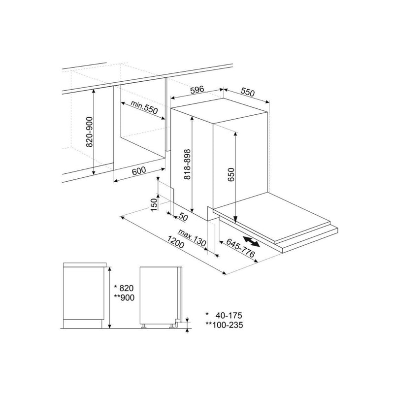 Grade B Smeg DI262D 13 Place Fully Integrated Dishwasher Black