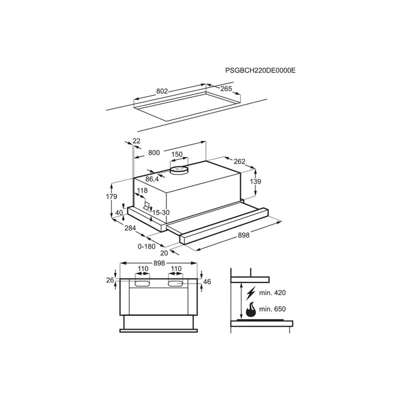 Grade A AEG DPB3932S 90cm Telescopic Canopy Cooker Hood Silver