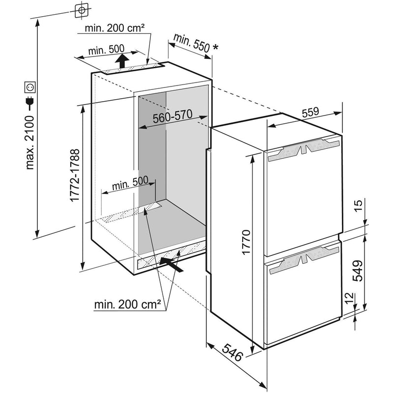 Grade B Liebherr ICBb5152 Integrated 256 Litre 80/20 Low Frost Fridge Freezer White