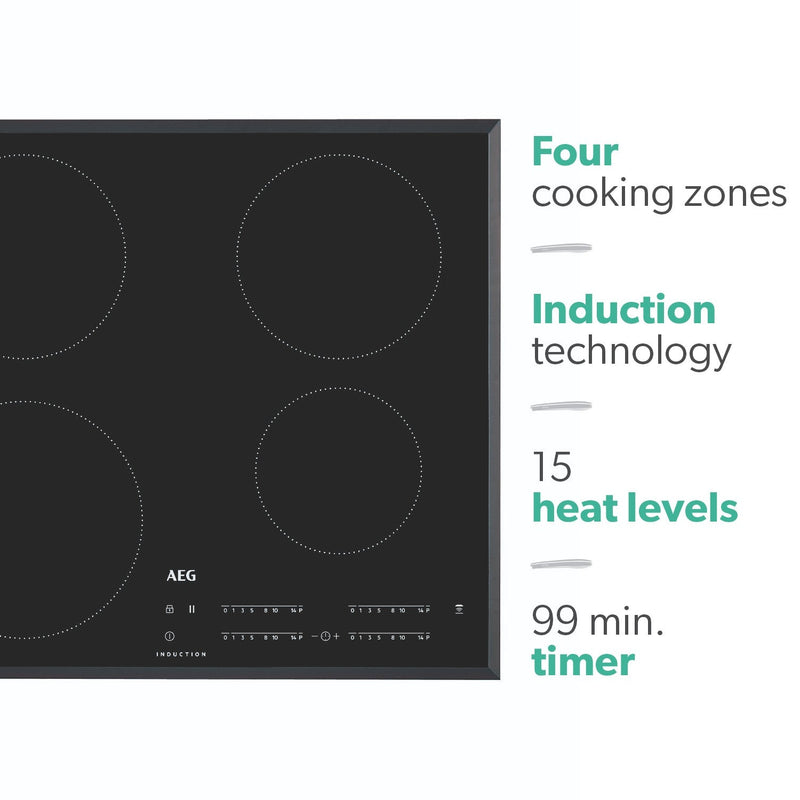 Grade A AEG IKB64401FB 60cm 4 Zone Induction Hob Black With Bevelled Edges