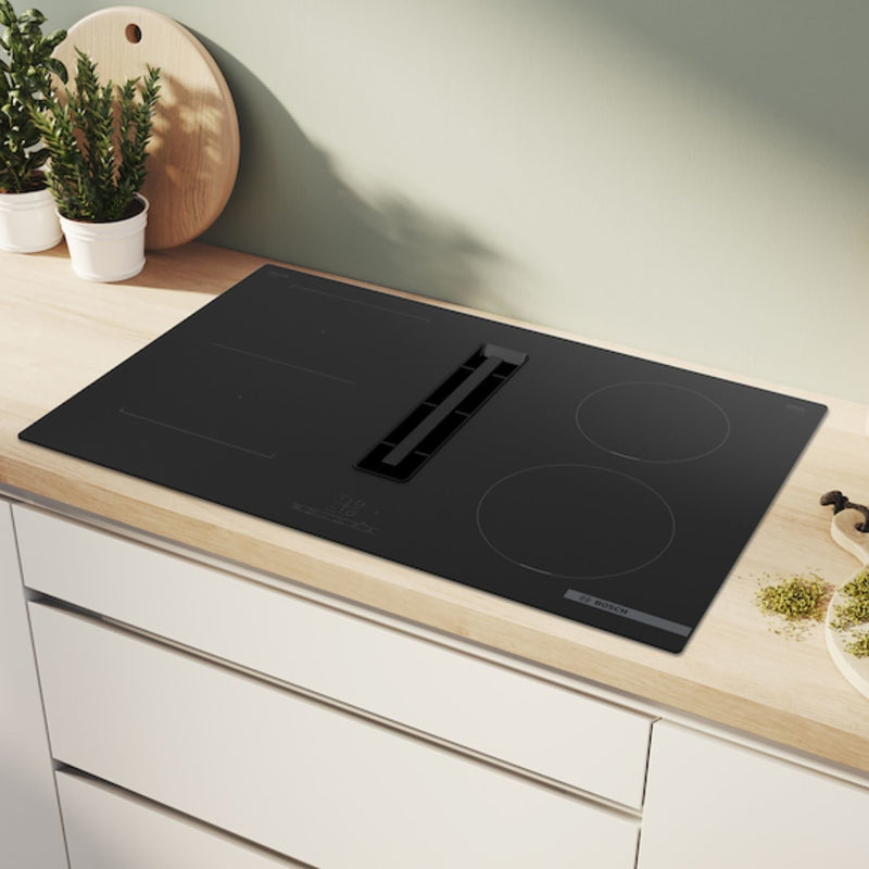 Grade A Bosch Series 4 PVS811B16E 80cm 4 Zone Venting Induction Hob with Combi Zone Black