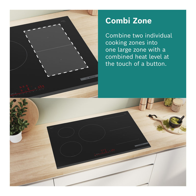Grade B Bosch Series 4 PVS811B16E 80cm 4 Zone Venting Induction Hob with Combi Zone Black
