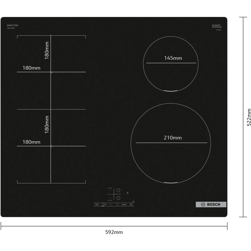 Grade A Bosch Series 4 PWP611BB5B Touch Control 60cm 4 Zone Induction Hob Black