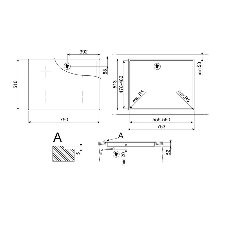 Grade B Smeg SI2741D 75cm Induction Hob Black