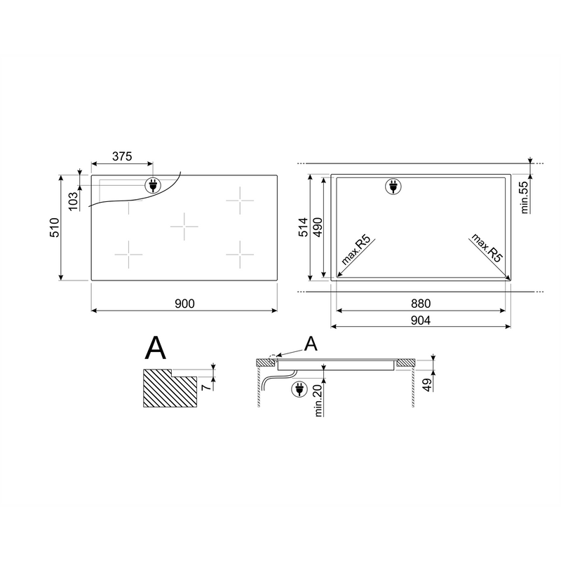 Grade A Smeg SI2M7953DW 90cm Induction Hob White Glass