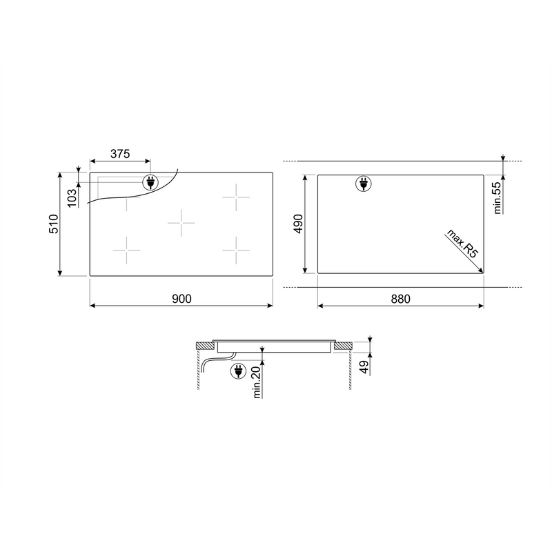 Grade A Smeg SI2M7953DW 90cm Induction Hob White Glass