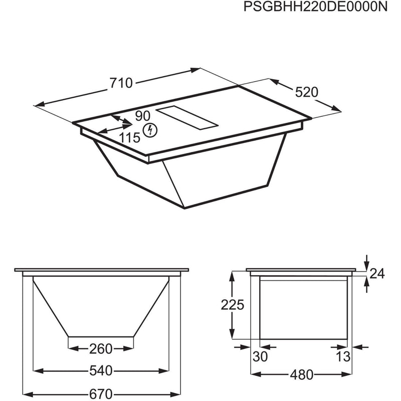 GRADE A1 - AEG 6000 Series 70cm 4 Zone Venting Induction ExtractorHob