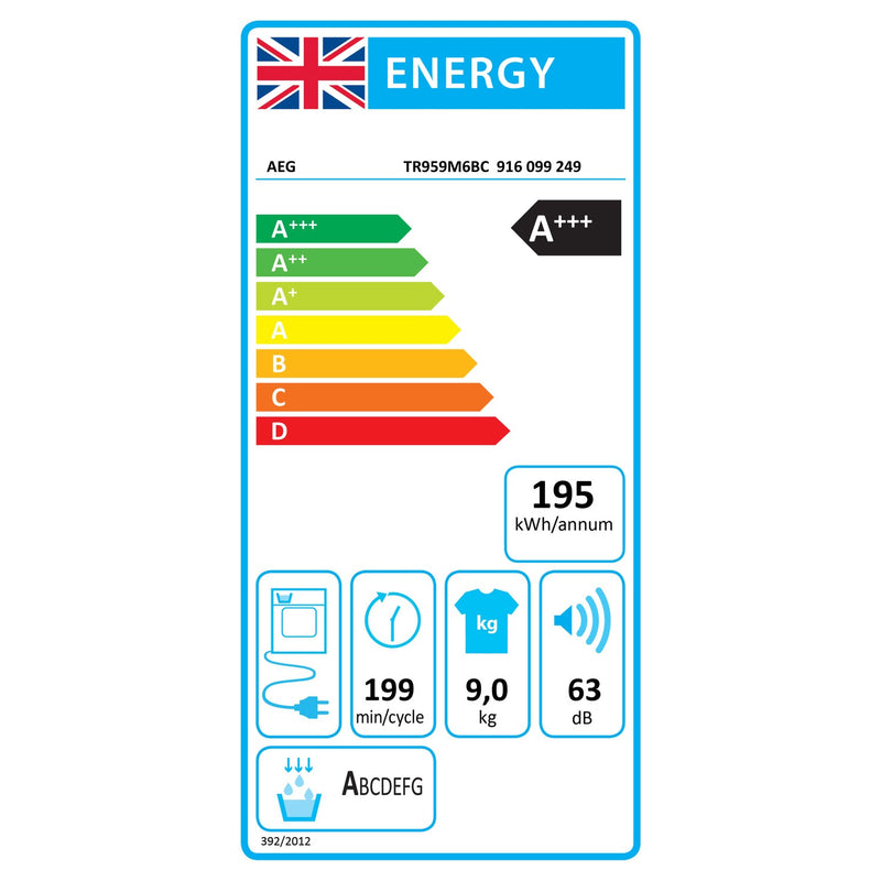 Grade B AEG 9000 Series TR959M6BC Freestanding Heat Pump 9KG Tumble Dryer White