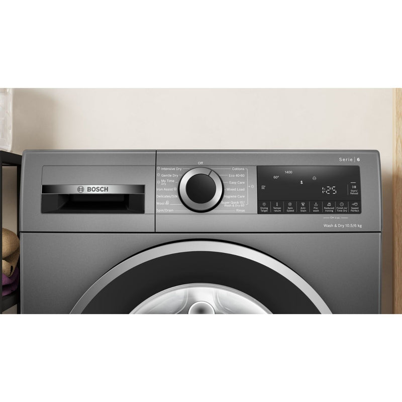 Grade B Bosch Series 6 WNG254R1GB Freestanding 10.5/6KG 1400 Spin Washer Dryer Graphite