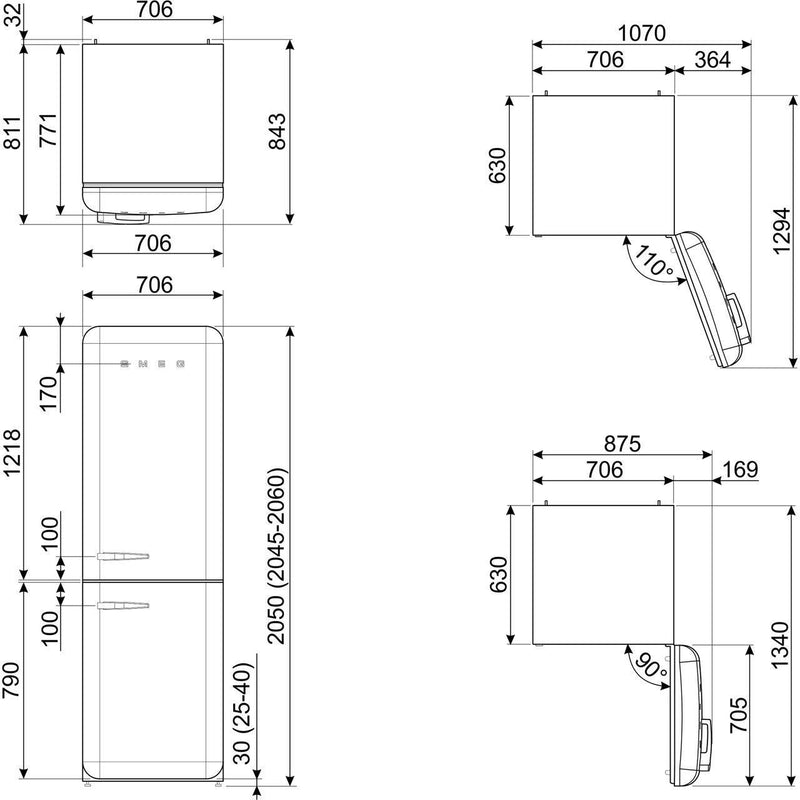 Smeg Fridge Freezer 205x71cm FAB38RRD5 - Ideali