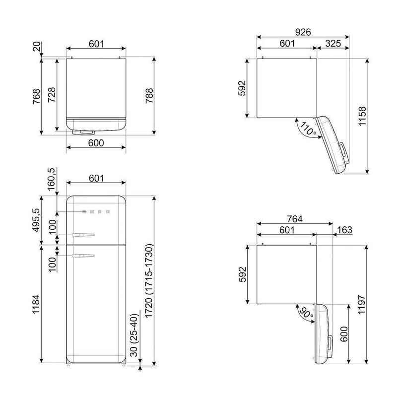 Smeg Fridge Freezer 172x60cm FAB30RPB5UK - Ideali