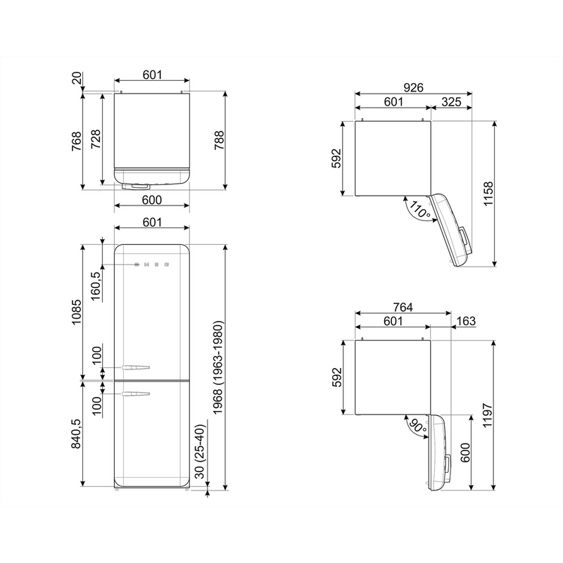 Smeg Fridge Freezer 197x60cm FAB32RBL5UK - Ideali