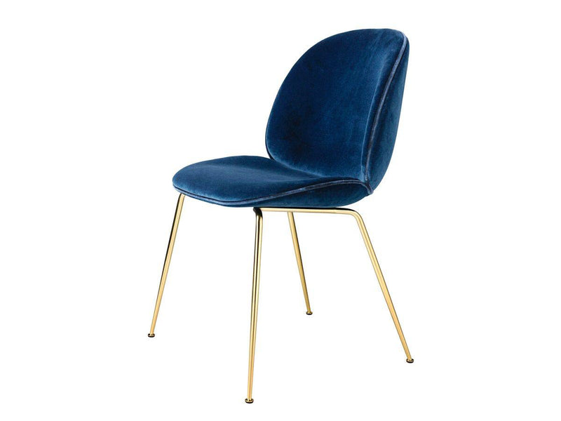 Gubi Beetle Dining Chair - Velvet Sapphire Blue 420 / Piping Velvet Petrolio 414