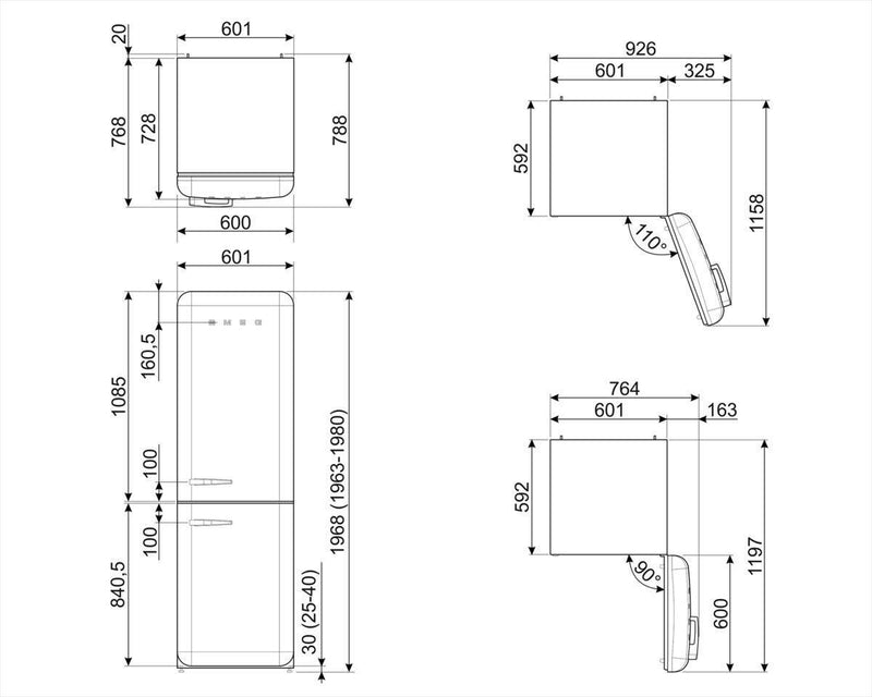 Smeg Fridge Freezer 197x60cm FAB32RPK5 - Ideali