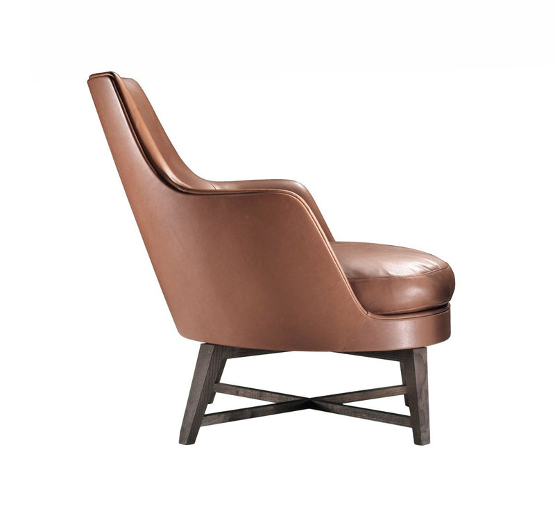 Flexform Guscio Soft High Armchair Wood Base - External Leather