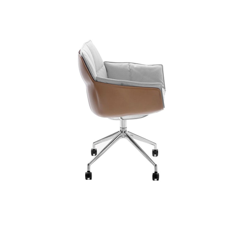 B&B Italia Husk Chair 4 Star Base with Wheels Leather Shell / Fabric Cushion