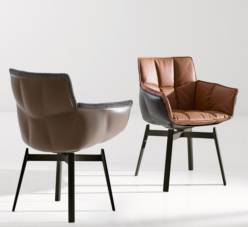 B&B Italia Husk Fixed Chair Leather Shell / Fabric Cushion