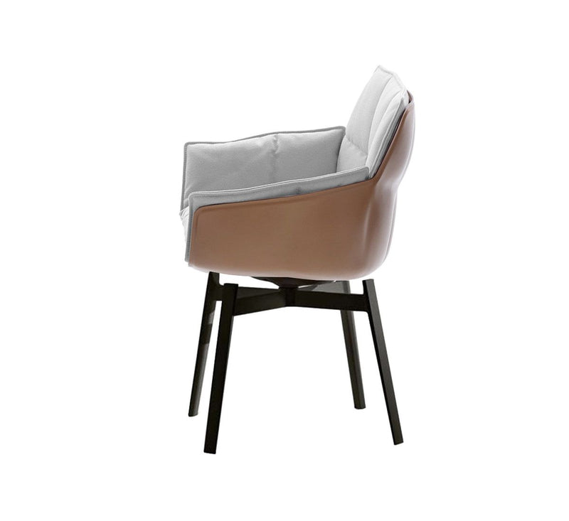 B&B Italia Husk Fixed Chair Leather Shell / Fabric Cushion