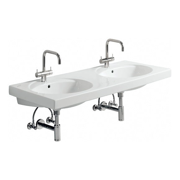 Geberit Preciosa double washbasin white, with KeraTect, with 2 tap holes, with overflow