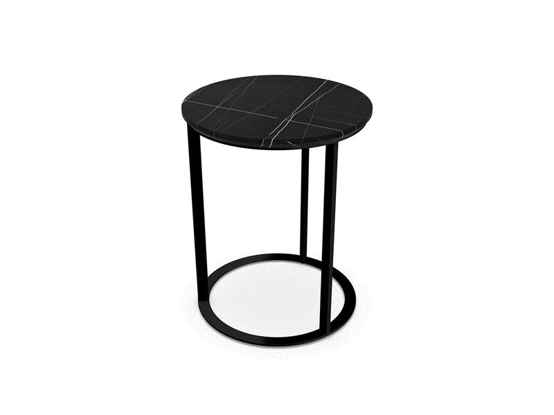 B&B Italia Mera Coffee Table - Ø 39 cm - H. 48 cm / Glossy Sahara Marble Top - Black Chrome Frame