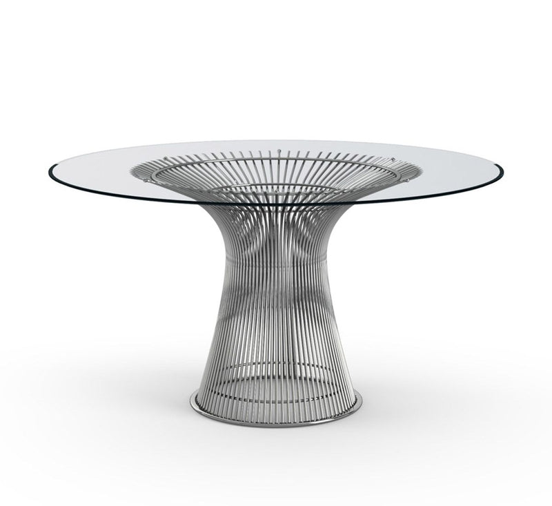 Platner Dining Table - Clear Glass Top / Polished Nickel / Ø 135 cm