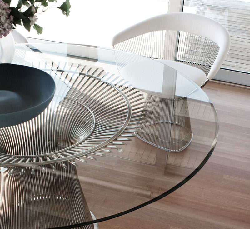 Platner Dining Table - Clear Glass Top / Polished Nickel / Ø 180 cm