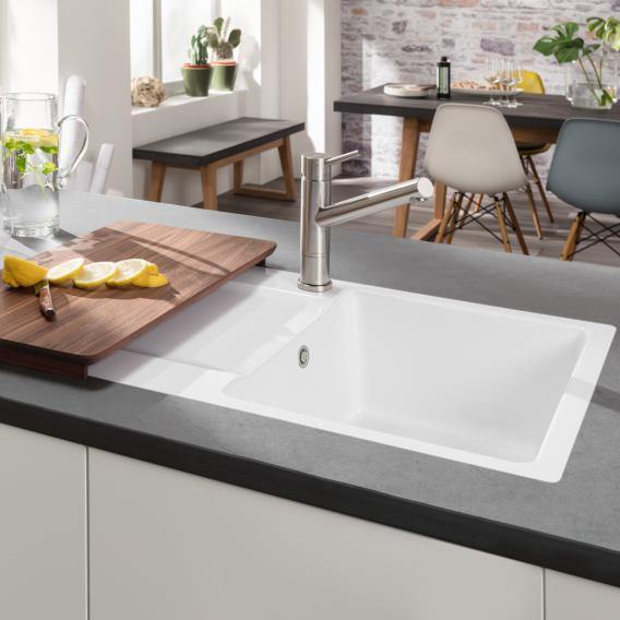 Villeroy & Boch Siluet 50 Flat Sink Flush-Mounted With Draining Board And Pop-Up Waste - Ideali